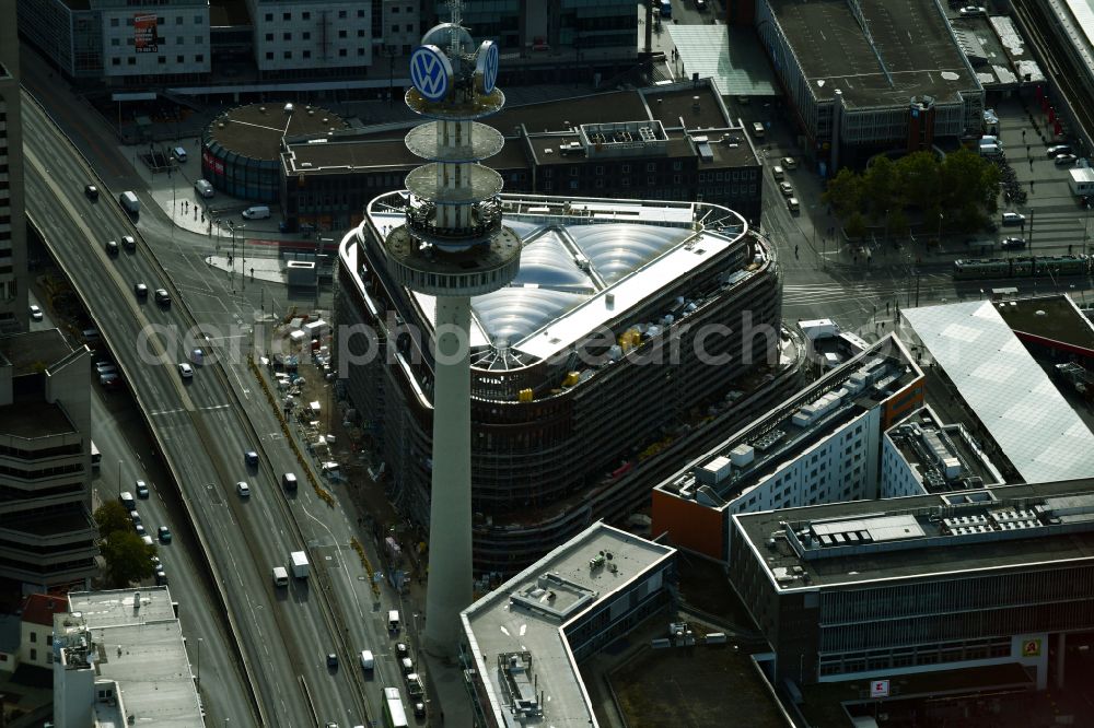 Hannover from above - Office building of the administration and commercial building Headquarters of Deutsche Bahn on Rundestrasse in the Mitte district of Hanover in the state of Lower Saxony, Germany