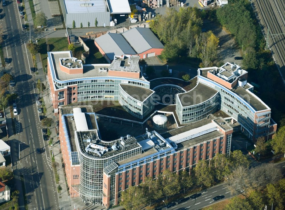 Dresden from the bird's eye view: Office building of the business building and the NH Dresden Neustadt hotel in Dresden, Saxony, Germany