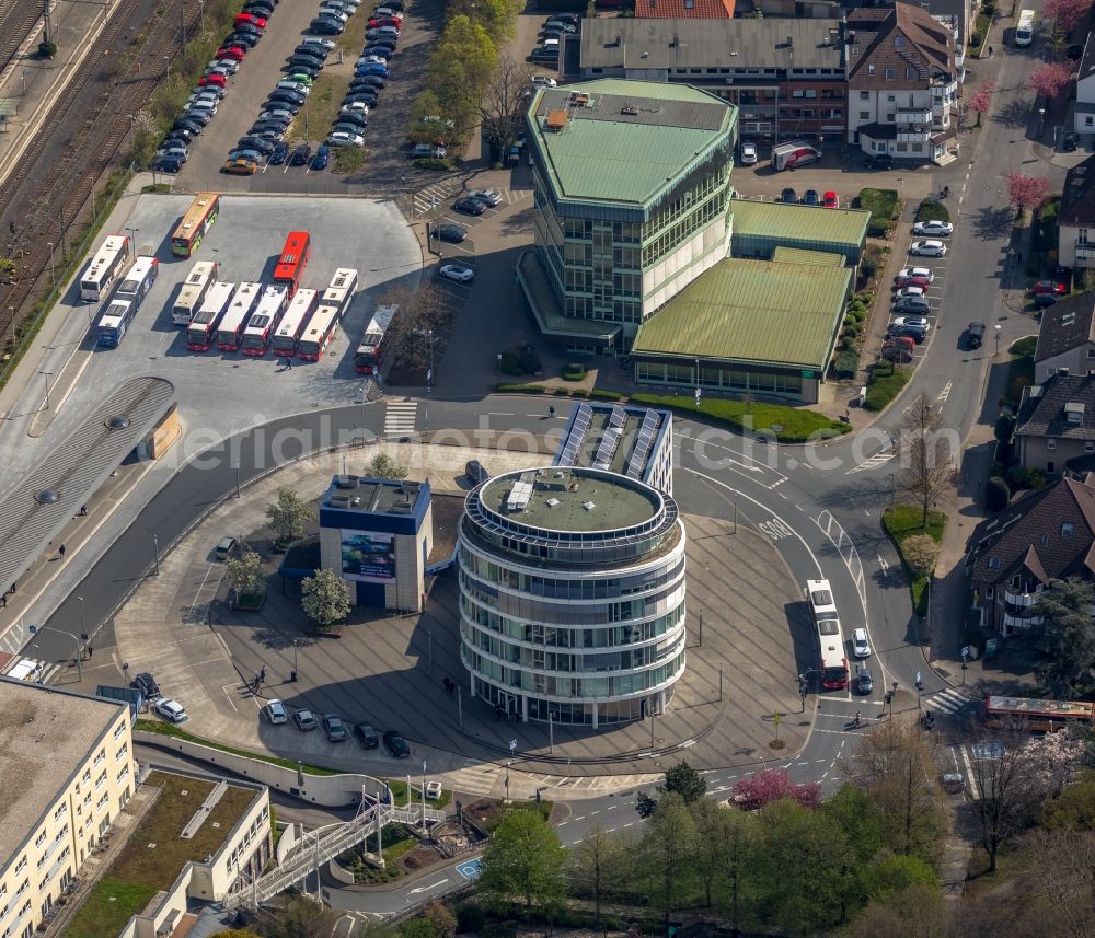 Aerial photograph Unna - Office building Jobcenter Kreis Unna on Bahnhofstrasse in Unna in the state North Rhine-Westphalia, Germany