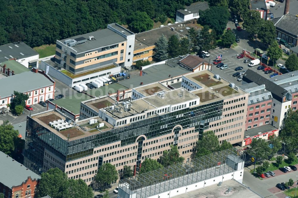 Berlin from the bird's eye view: Office building on Lahnstrasse in the district Neukoelln in Berlin, Germany