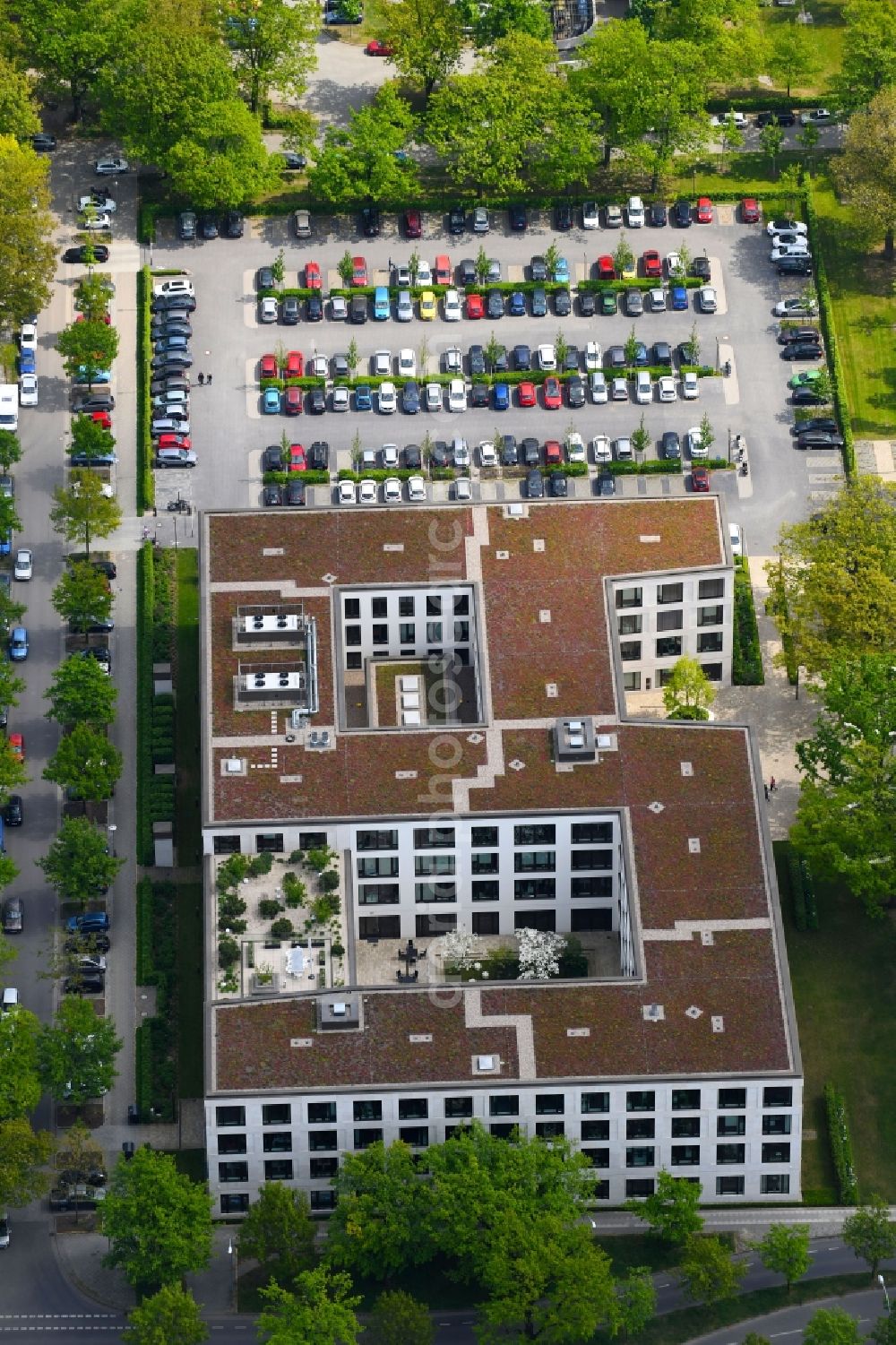 Potsdam from above - Office building of Landesaerztekammer Brandenburg on Pappelallee in Potsdam in the state Brandenburg, Germany