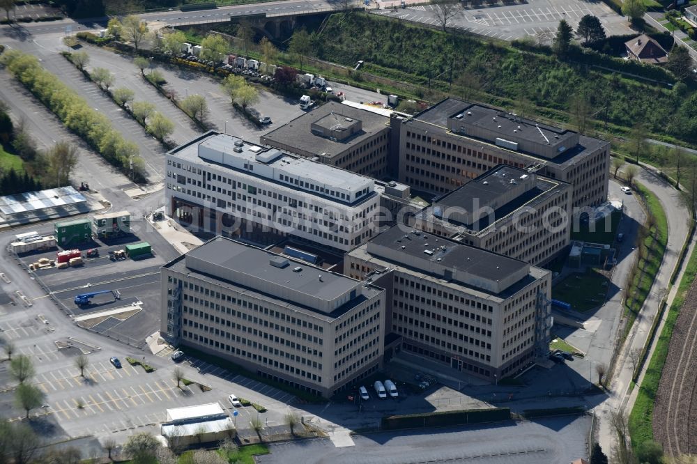 Halle from the bird's eye view: Office building of the food retailers Colruyt Group in Hall in Vlaan deren, Belgium