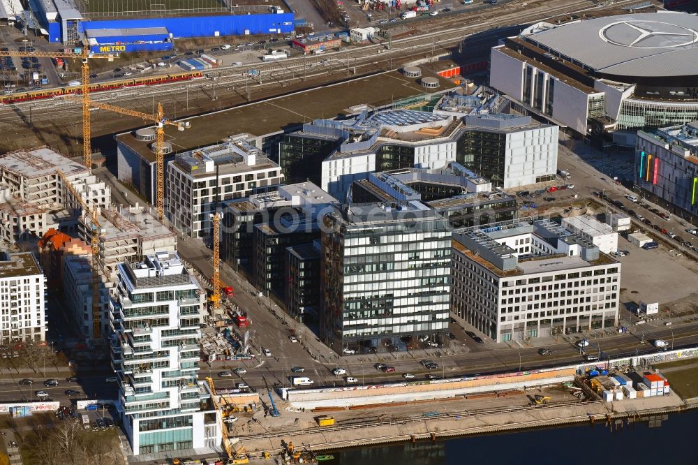 Aerial image Berlin - Office building M_EINS on Muehlenstrasse - Edith-Kiss-Strasse in Berlin, Germany