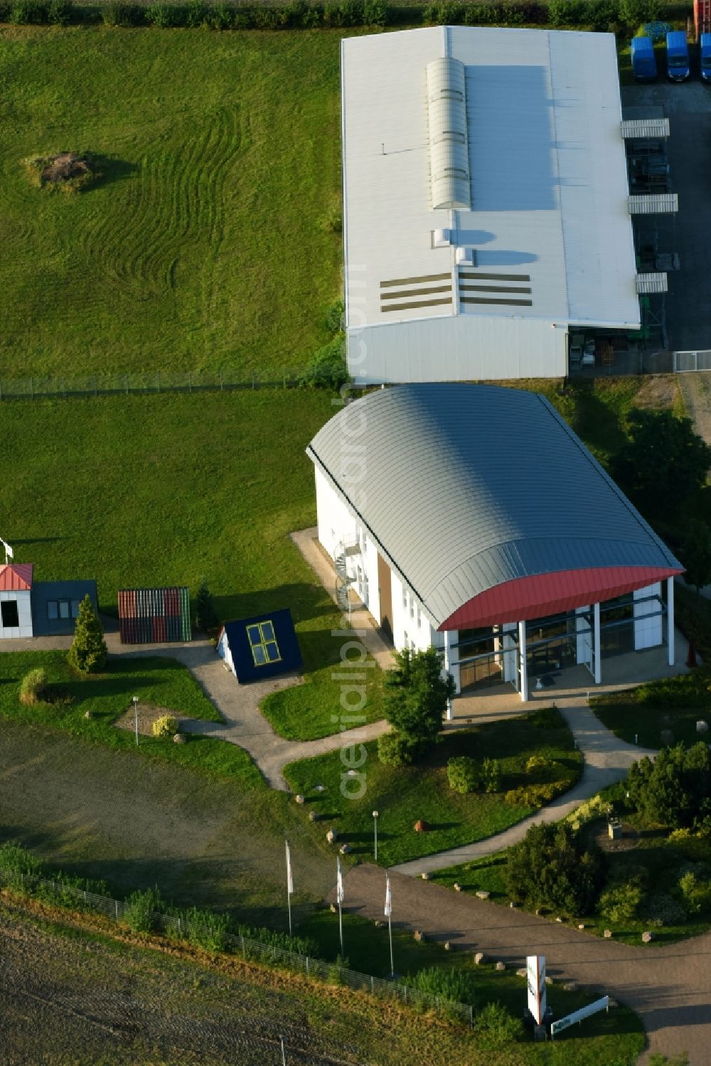 Aerial image Biederitz - Office building of Melle Dachbaustoffe GmbH on Woltersdorfer Strasse in Biederitz in the state Saxony-Anhalt, Germany