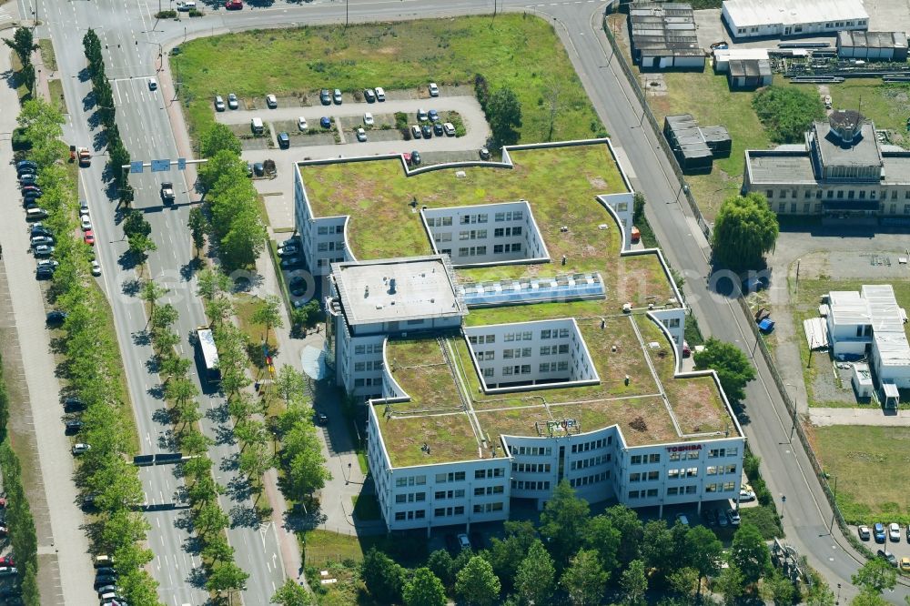 Leipzig from above - Office building on Messe-Allee in Leipzig in the state Saxony, Germany