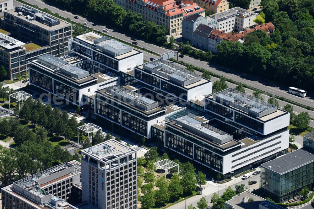 München from the bird's eye view: Office building of Microsoft Deutschland GmbH on street Walter-Gropius-Strasse in the district Freimann in Munich in the state Bavaria, Germany