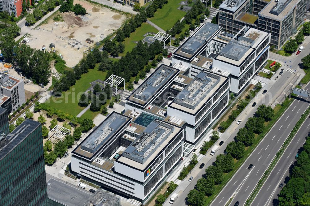 Aerial image München - Office building of Microsoft Deutschland GmbH on street Walter-Gropius-Strasse in the district Freimann in Munich in the state Bavaria, Germany