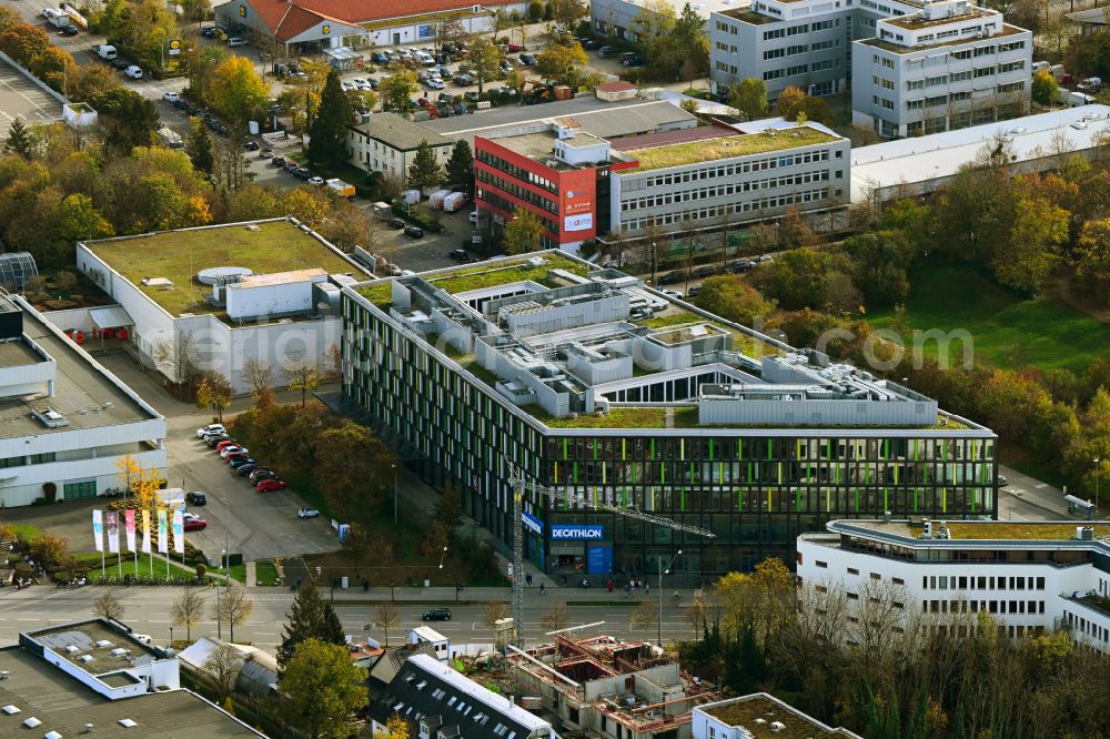 München from the bird's eye view: Office building Mona on street Pelkovenstrasse in the district Moosach in Munich in the state Bavaria, Germany