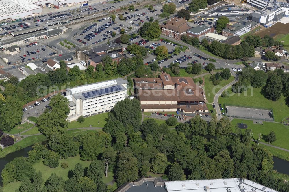 Aerial photograph Chippenham - Office building The Olympiad Leisure Centre on Sadlers Mead and Wiltshire Council Monkton Park offices in Chippenham in England, United Kingdom