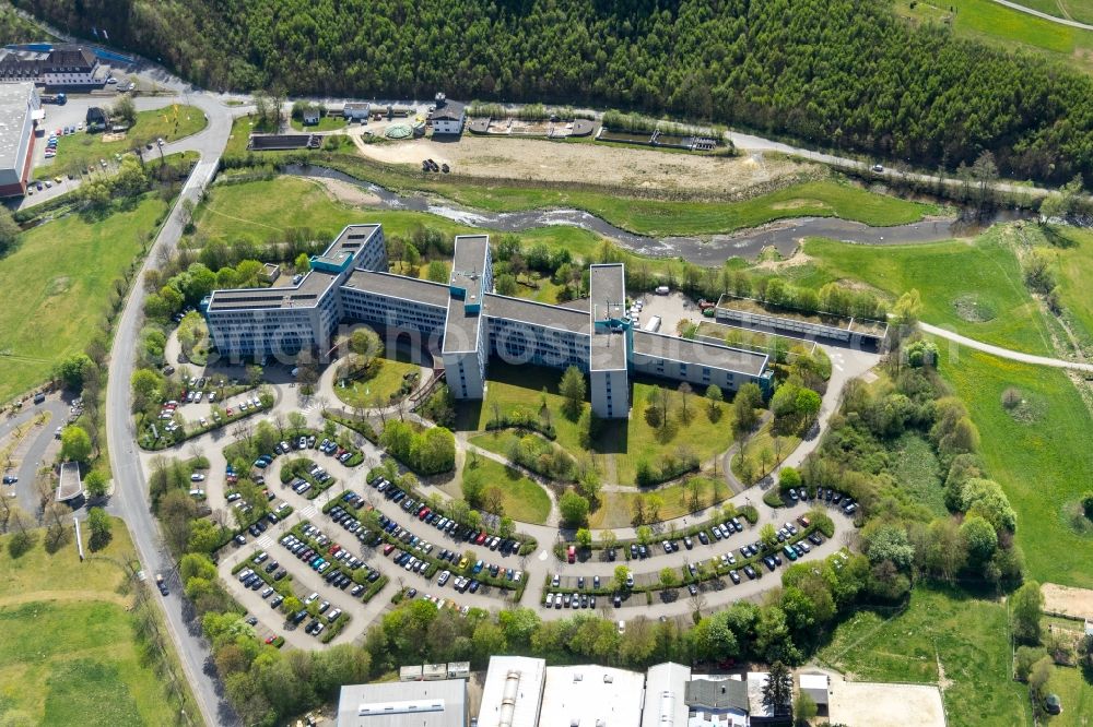 Netphen from above - Office building on Untere Industriestrasse in the district Dreis-Tiefenbach in Netphen in the state North Rhine-Westphalia, Germany