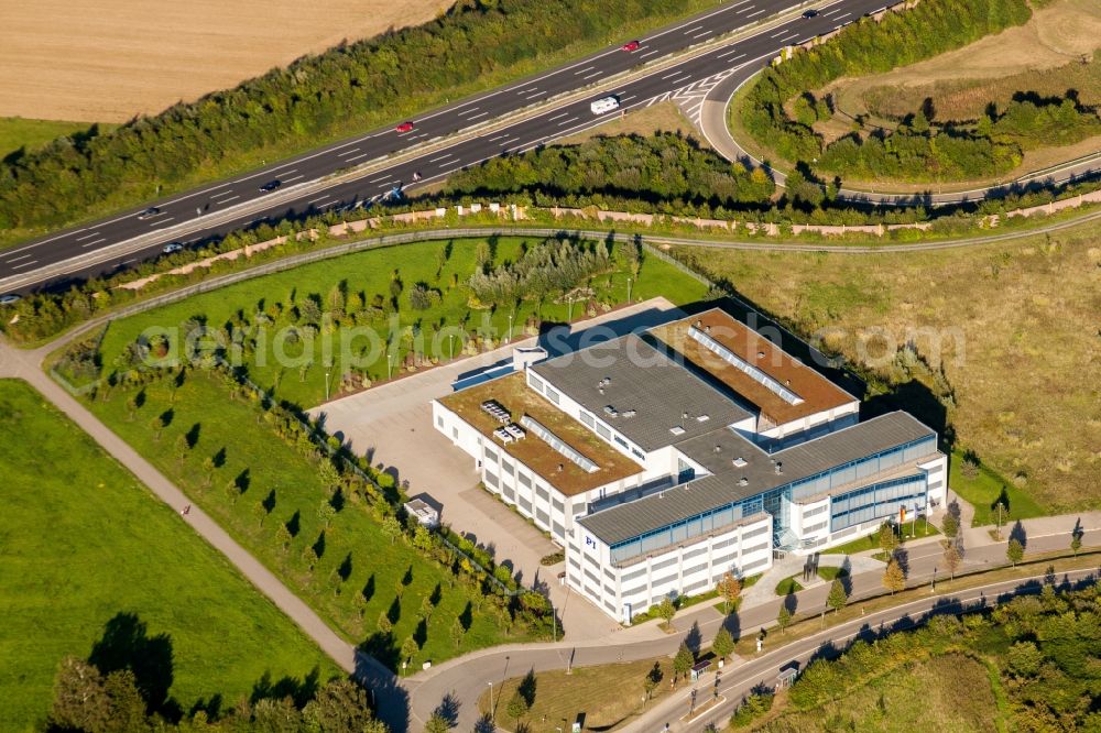 Karlsruhe from above - Office building of Physik Instrumente (PI) GmbH & Co. KG at the A8 in the district Palmbach in Karlsruhe in the state Baden-Wuerttemberg, Germany