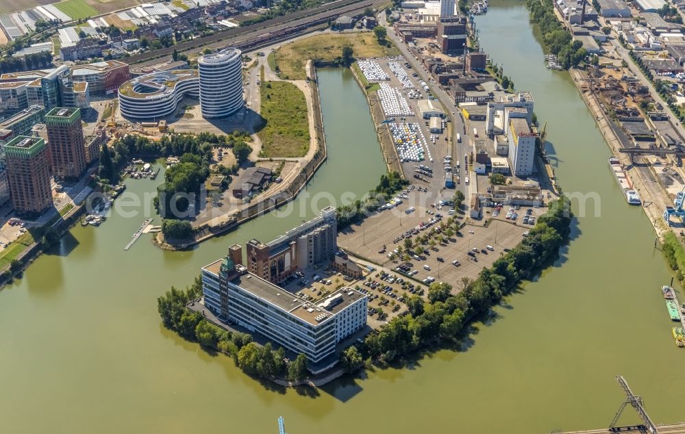 Düsseldorf from above - Office building on Plange Muehle in the district Hafen in Duesseldorf at Ruhrgebiet in the state North Rhine-Westphalia, Germany