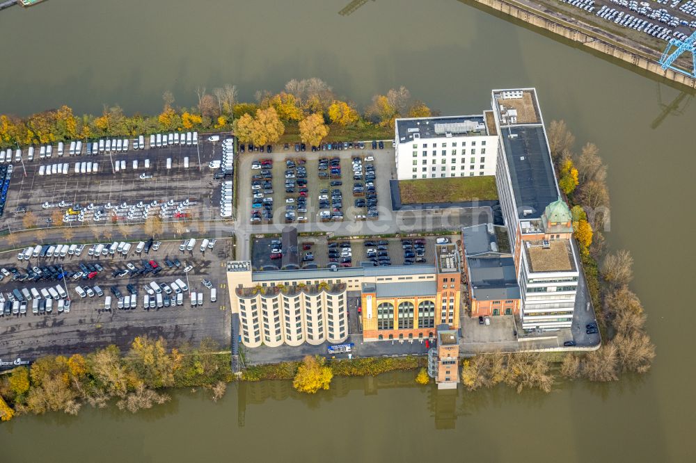 Aerial image Düsseldorf - Office building on Plange Muehle in the district Hafen in Duesseldorf at Ruhrgebiet in the state North Rhine-Westphalia, Germany