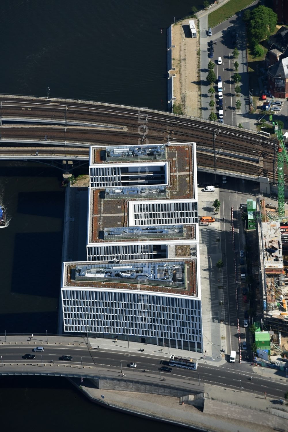 Berlin from above - Office building PricewaterhouseCoopers AG am Kapelle-Ufer in Berlin