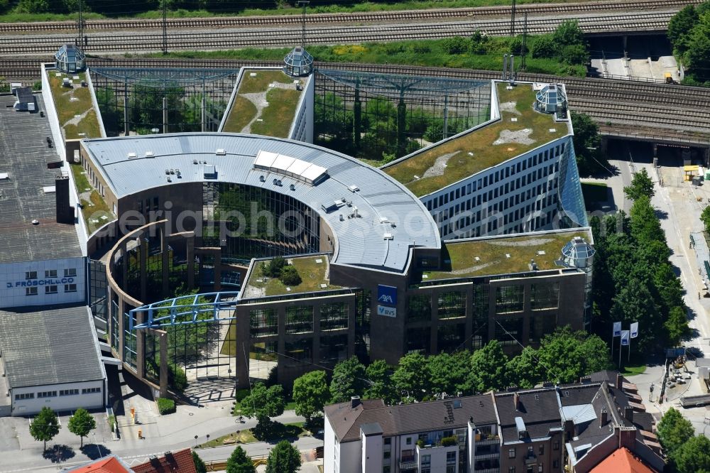 München from above - Office building of AXA Konzern AG and of Bayerische Verwaltungsschule on Ridlerstrasse in the district Schwanthalerhoehe in Munich in the state Bavaria, Germany