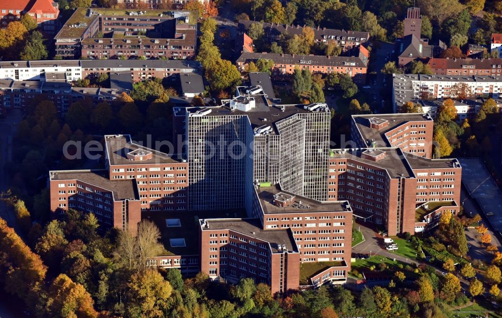 Hamburg from the bird's eye view: Office building of the administrative house and business house of the medical association Hamburg in the district of Barmbek in Hamburg, Germany