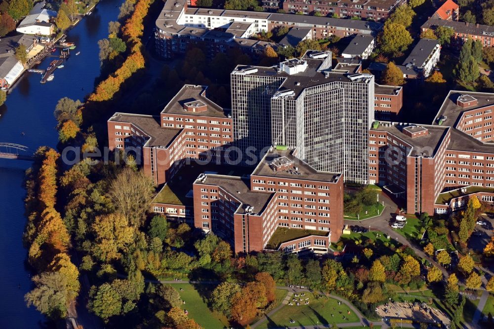 Aerial image Hamburg - Office building of the administrative house and business house of the medical association Hamburg in the district of Barmbek in Hamburg, Germany