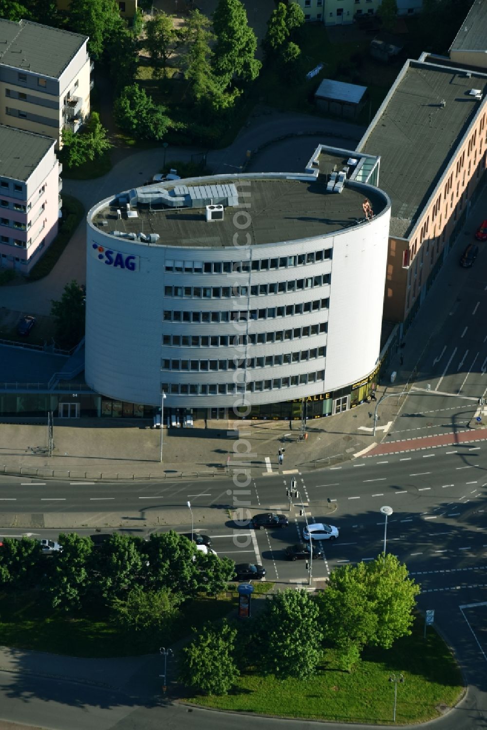 Rostock from above - Office building of SAG GmbH in Rostock in the state Mecklenburg - Western Pomerania, Germany