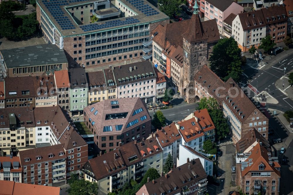 Nürnberg from the bird's eye view: Office building of SEBALD KONTORE Innere Laufer Gasse - Judengasse in the district Altstadt in Nuremberg in the state Bavaria, Germany