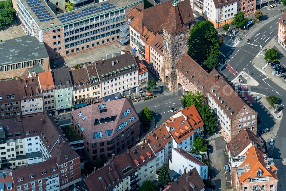 Nürnberg from above - Office building of SEBALD KONTORE Innere Laufer Gasse - Judengasse in the district Altstadt in Nuremberg in the state Bavaria, Germany