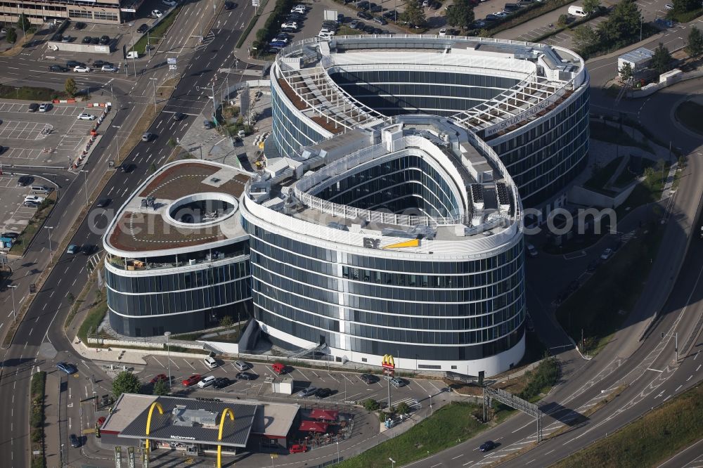 Stuttgart from above - Office building Sky Loop in Stuttgart in the state Baden-Wuerttemberg, Germany