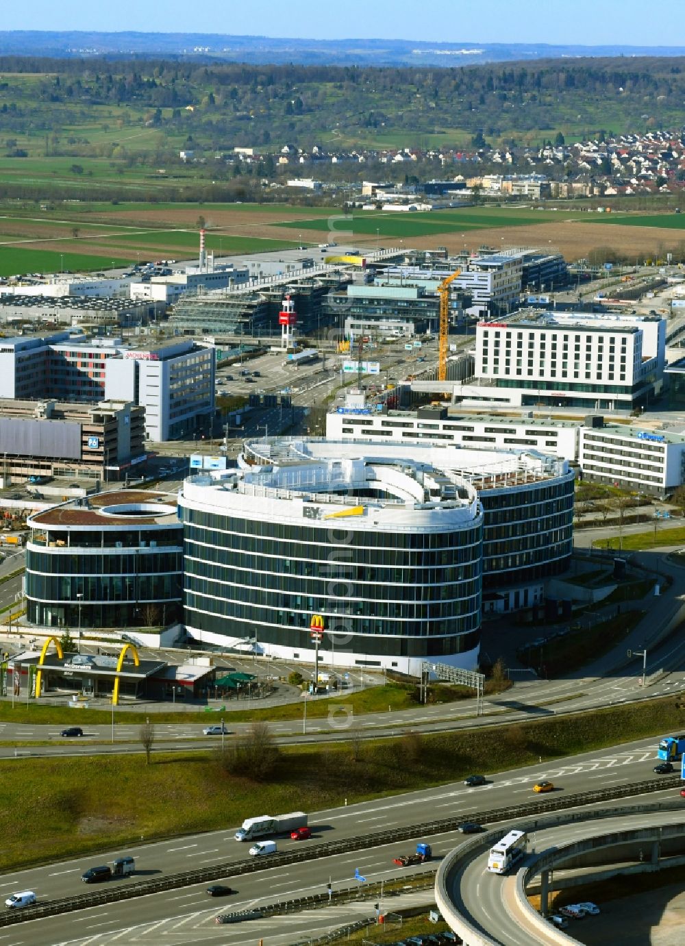 Aerial image Stuttgart - Office building Sky Loop in Stuttgart in the state Baden-Wurttemberg, Germany