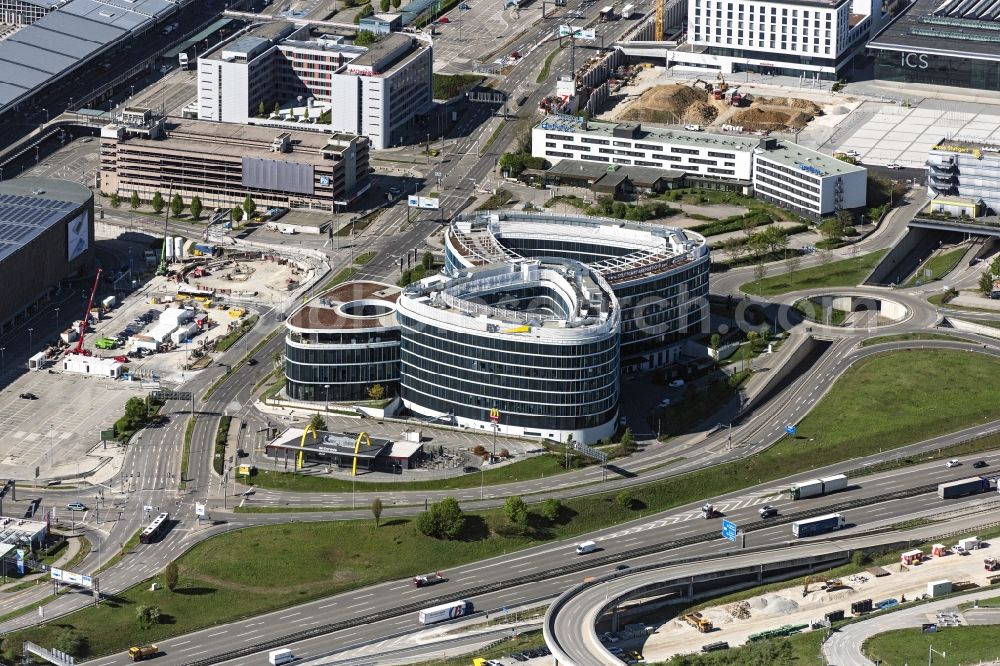 Stuttgart from above - Office building Sky Loop in Stuttgart in the state Baden-Wurttemberg, Germany