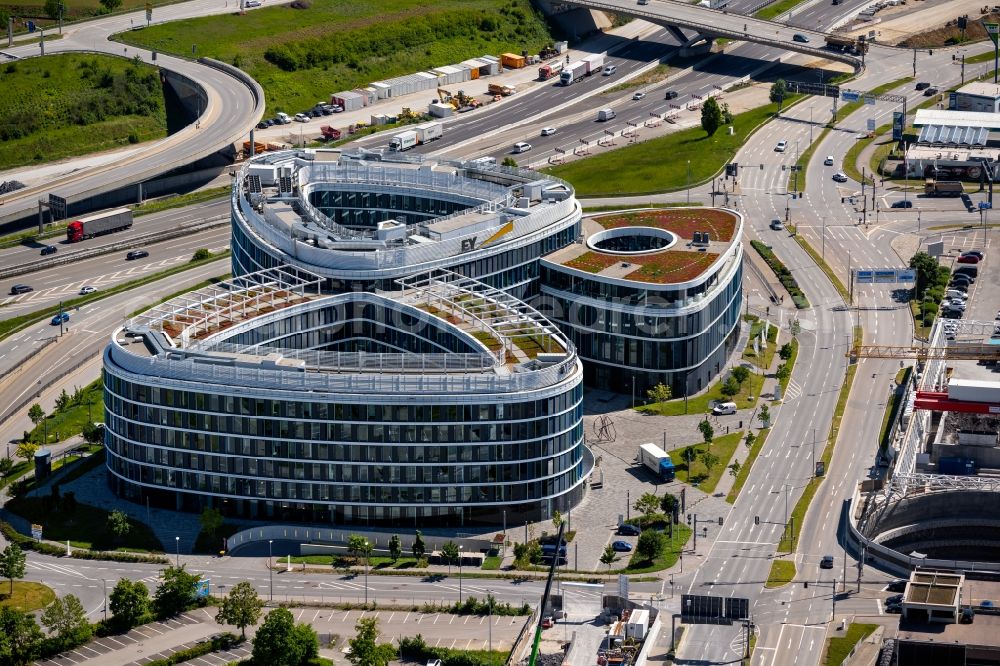 Stuttgart from above - Office building Sky Loop in Stuttgart in the state Baden-Wuerttemberg, Germany