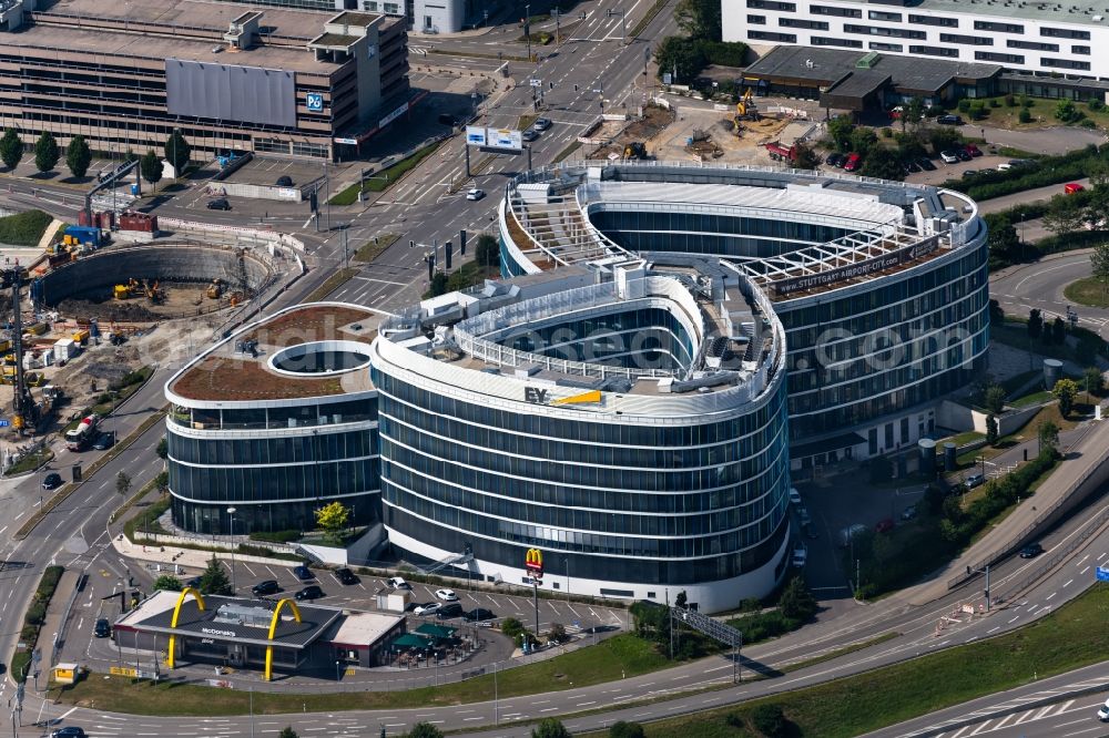 Stuttgart from above - Office building Sky Loop in Stuttgart in the state Baden-Wuerttemberg, Germany