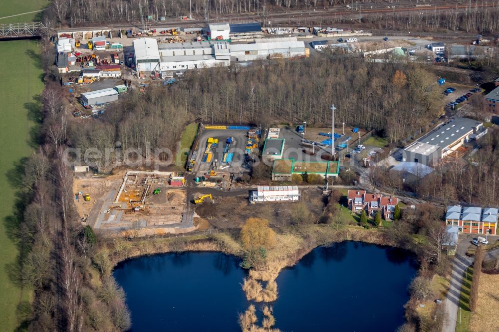 Hattingen from the bird's eye view: Office building of Stadtwerke Hattingen GmbH on Weg zum Wasserwerk in Hattingen in the state North Rhine-Westphalia, Germany