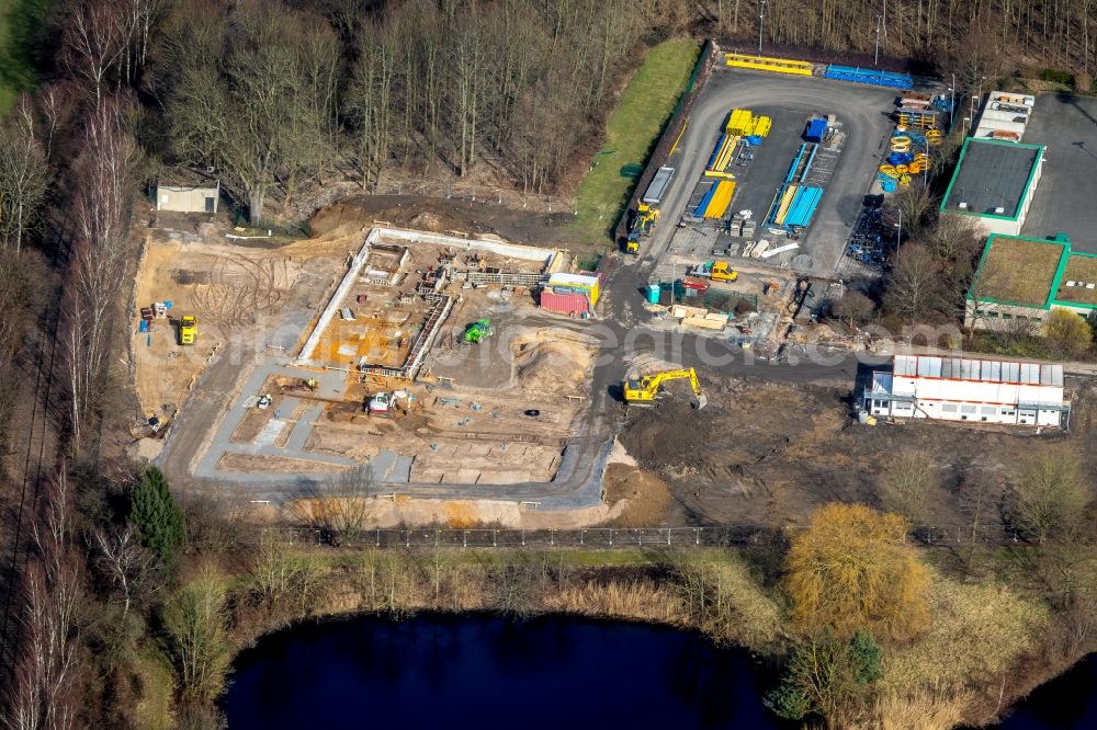 Hattingen from the bird's eye view: Office building of Stadtwerke Hattingen GmbH on Weg zum Wasserwerk in Hattingen in the state North Rhine-Westphalia, Germany