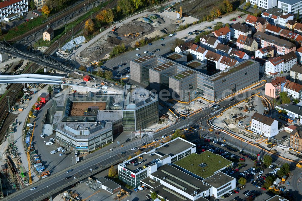 Ulm from the bird's eye view: Office building Stadtwerke Ulm - Neu-Ulm GmbH on street Karlstrasse in Ulm in the state Baden-Wuerttemberg, Germany