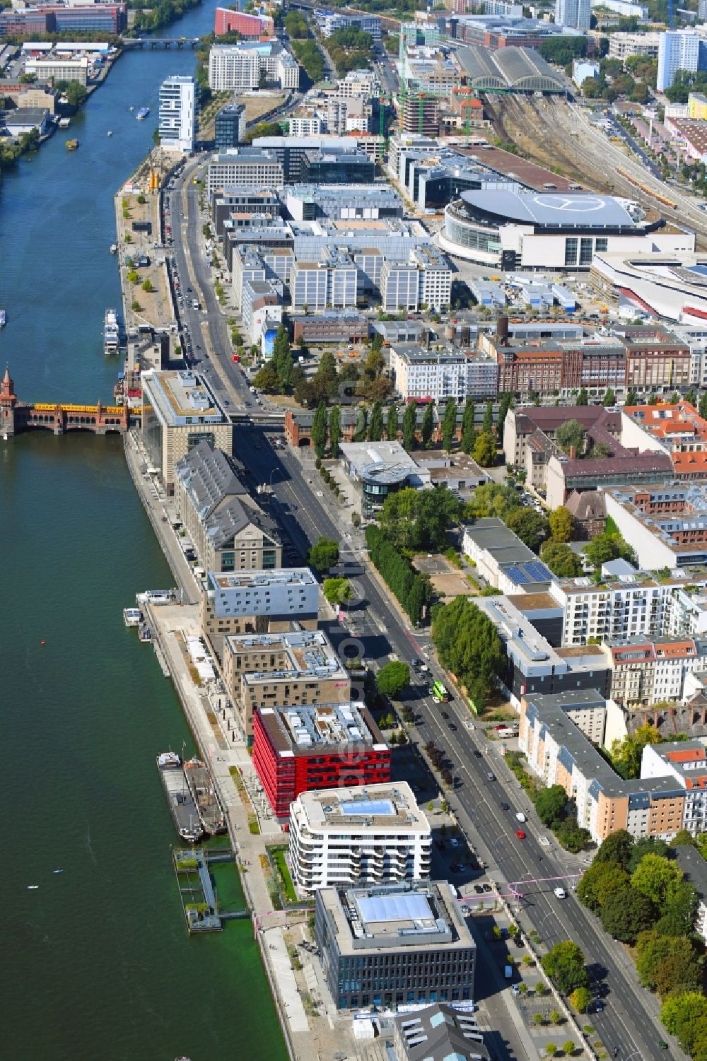 Aerial image Berlin - Office building on Stralauer Allee in the district Friedrichshain in Berlin, Germany