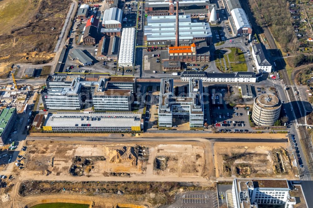 Düsseldorf from above - Office building Telekom Betriebsstaette and of CRM Centrum fuer Reisemedizin GmbH on Boehlerstrasse in Duesseldorf in the state North Rhine-Westphalia, Germany