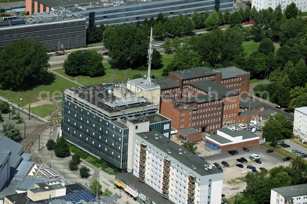 Magdeburg from the bird's eye view: Office building der Telekom Deutschland GmbH at Universitiy-square in the district Altstadt in Magdeburg in the state Saxony-Anhalt