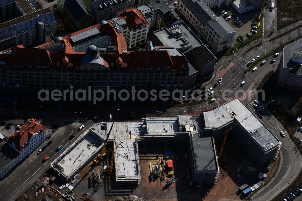 Leipzig from above - Office building Telekom Service Center on street Brandenburger Strasse in the district Zentrum in Leipzig in the state Saxony, Germany