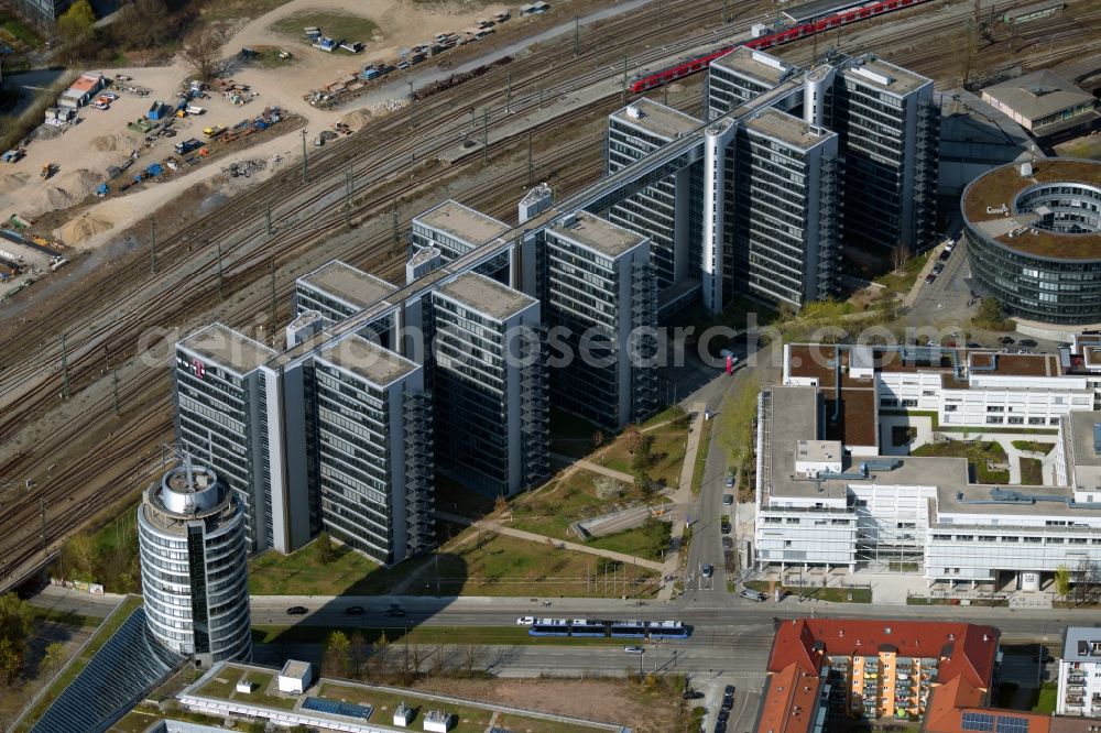 München from above - Office building of the administrative and commercial building Ten Towers on Dingolfinger Strasse in the district of Berg am Laim in Munich in the state Bavaria, Germany