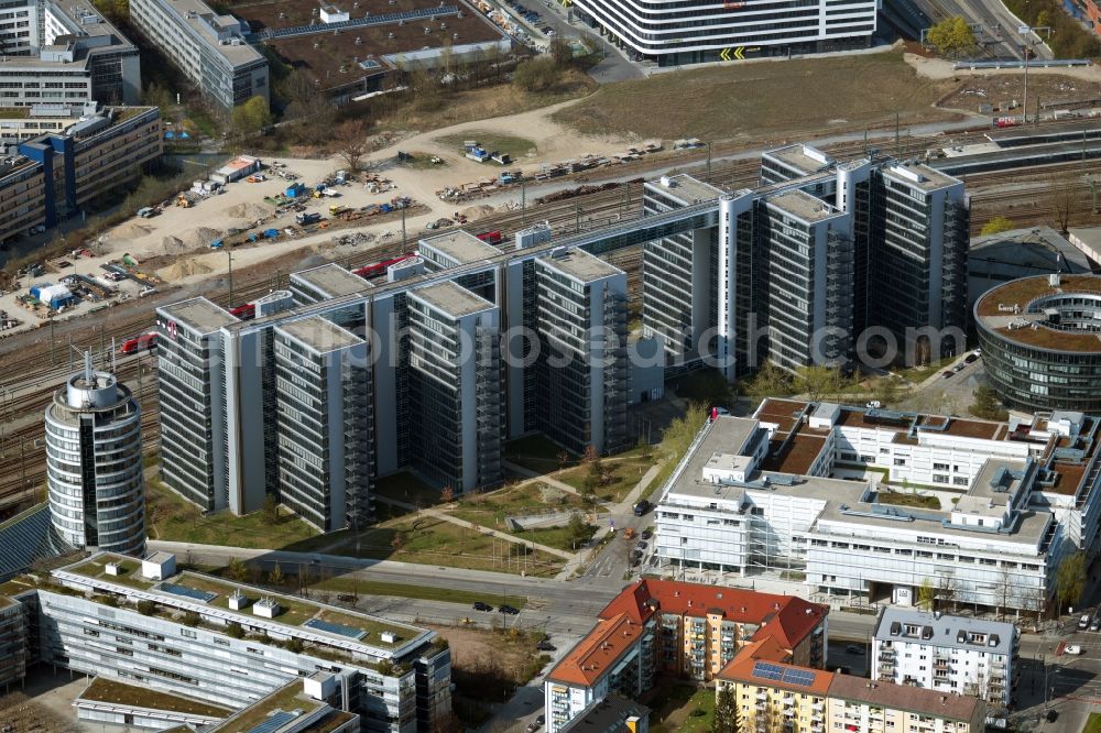 München from above - Office building of the administrative and commercial building Ten Towers on Dingolfinger Strasse in the district of Berg am Laim in Munich in the state Bavaria, Germany