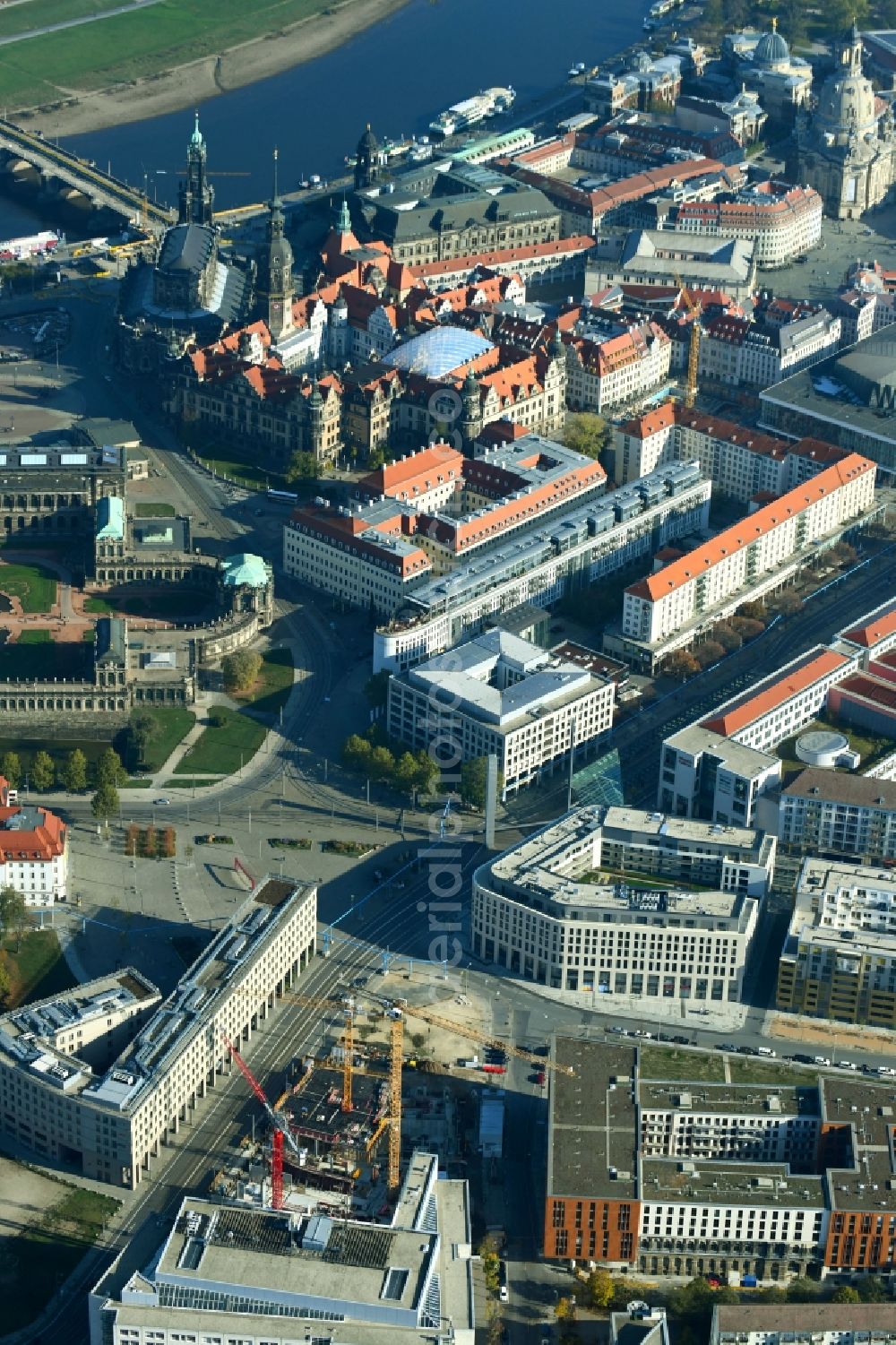 Dresden from the bird's eye view: Office building VauVau on Annenstrasse in Dresden in the state Saxony, Germany