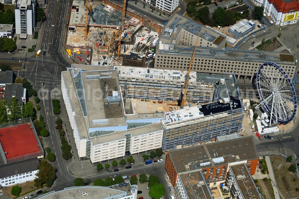 Dresden from above - Construction site of the office building VauVau on Annenstrasse in Dresden at the Dresdner Postplatz in the district Wilsdruffer Vorstadt in the state Saxony, Germany