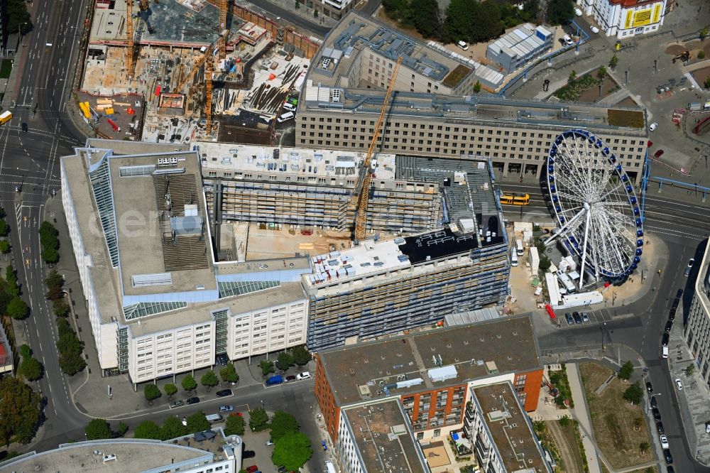 Dresden from the bird's eye view: Construction site of the office building VauVau on Annenstrasse in Dresden at the Dresdner Postplatz in the district Wilsdruffer Vorstadt in the state Saxony, Germany