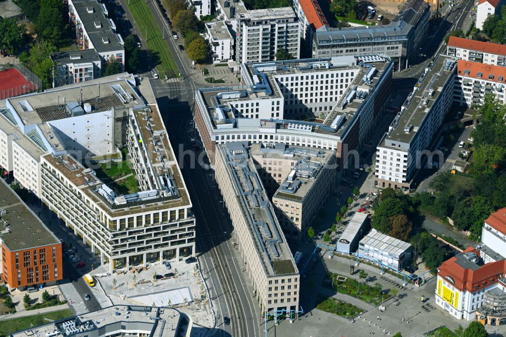 Dresden from above - Office building VauVau on Annenstrasse in Dresden at the Dresdner Postplatz in the district Wilsdruffer Vorstadt in the state Saxony, Germany