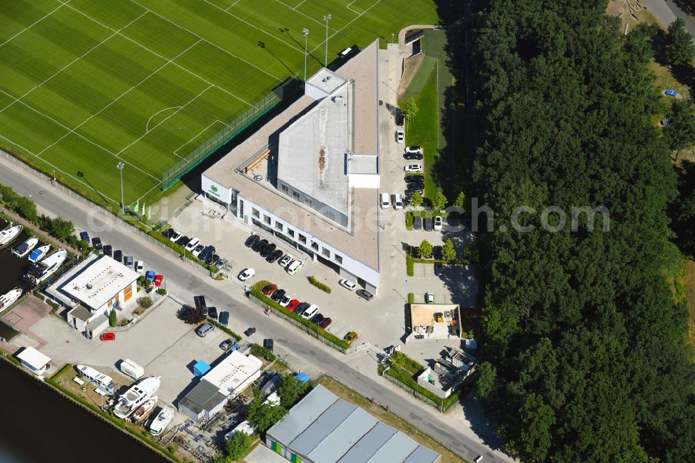 Wolfsburg from the bird's eye view: Office building Des VfL Wolfsburg In den Allerwiesen in Wolfsburg in the state Lower Saxony, Germany