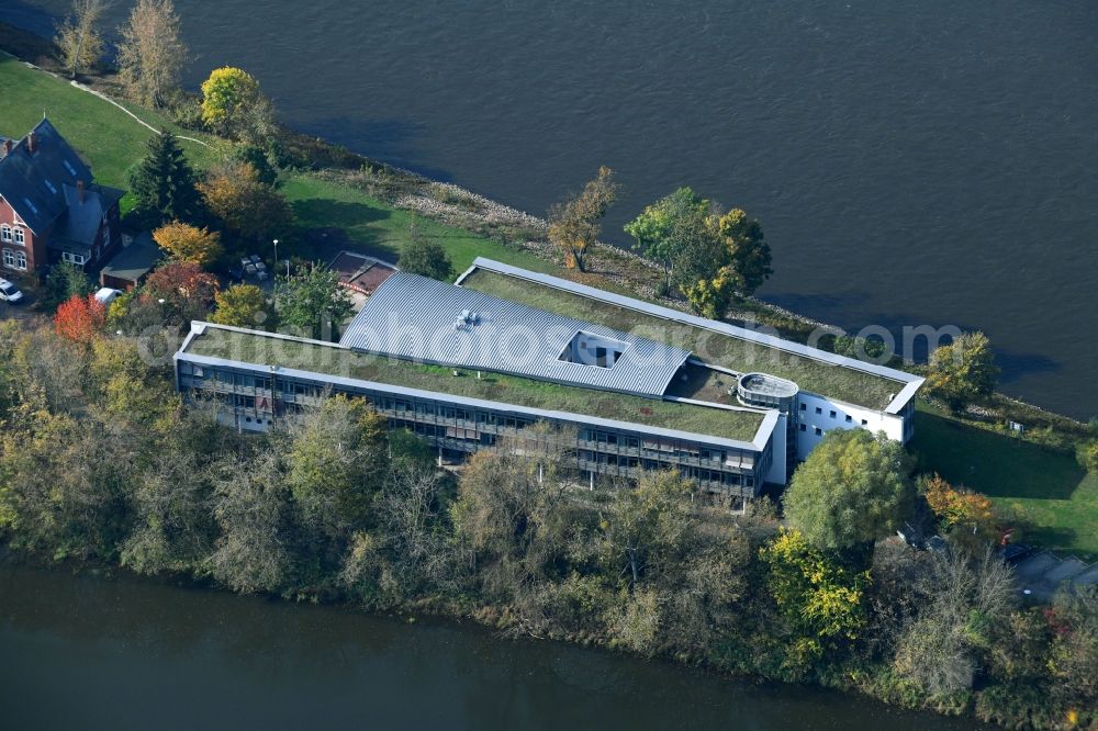 Magdeburg from above - Office building of Wasserstrassen-Neubauamt Magdeburg an of Strasse Kleiner Werof in Magdeburg in the state Saxony-Anhalt, Germany