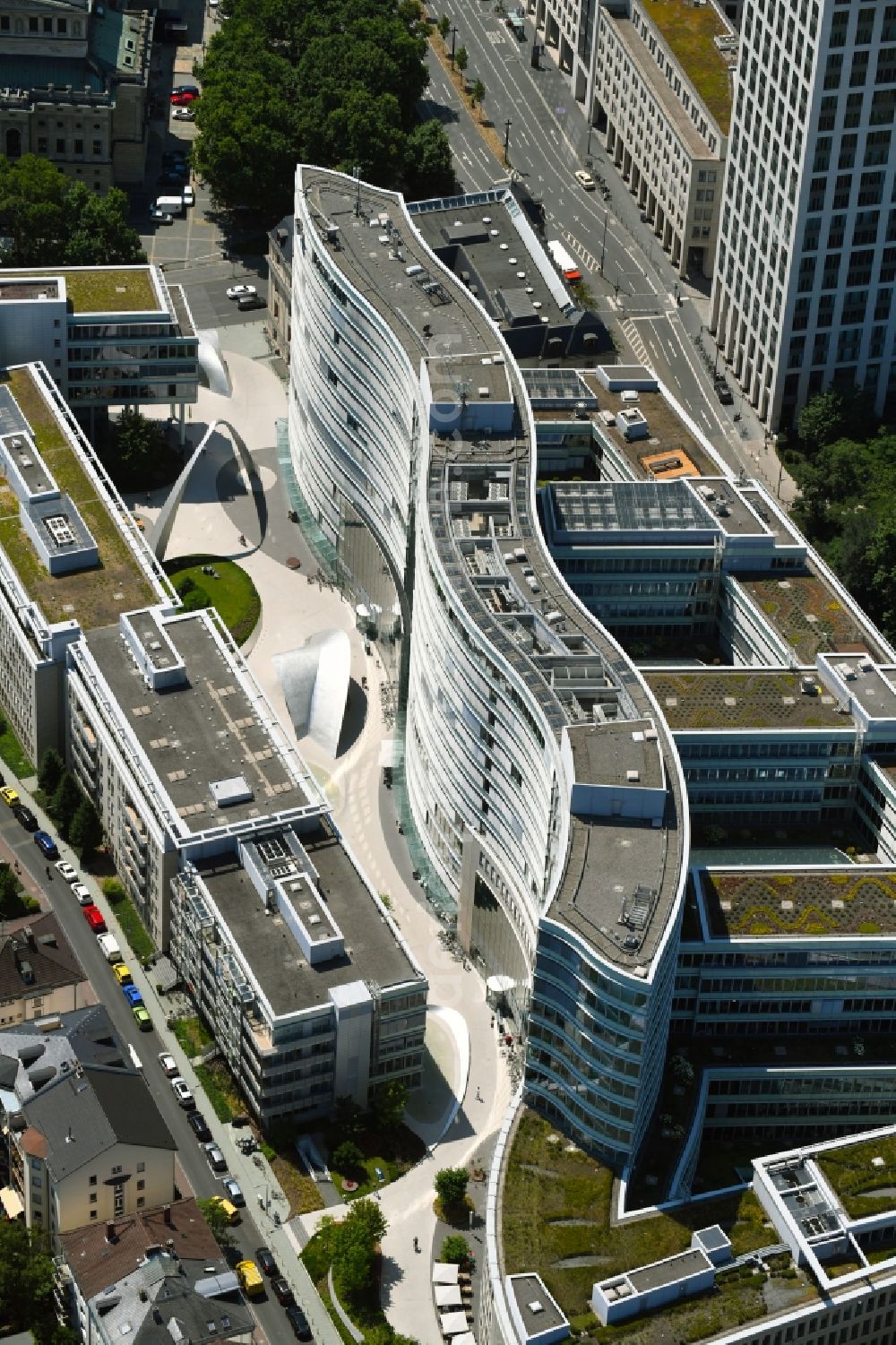 Aerial image Frankfurt am Main - Office building die welle in the district Westend in Frankfurt in the state Hesse, Germany