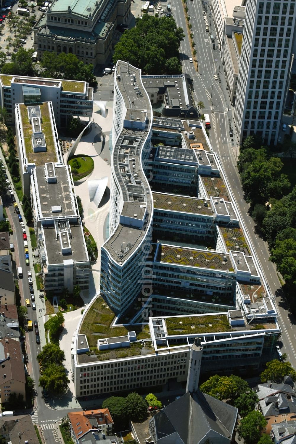 Frankfurt am Main from above - Office building die welle in the district Westend in Frankfurt in the state Hesse, Germany