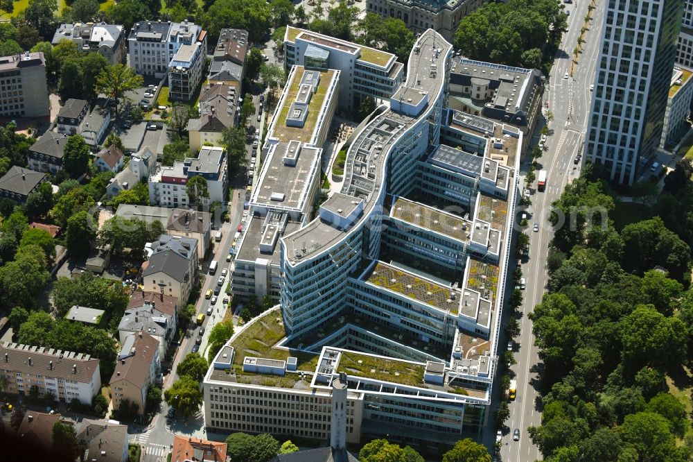 Aerial image Frankfurt am Main - Office building die welle in the district Westend in Frankfurt in the state Hesse, Germany