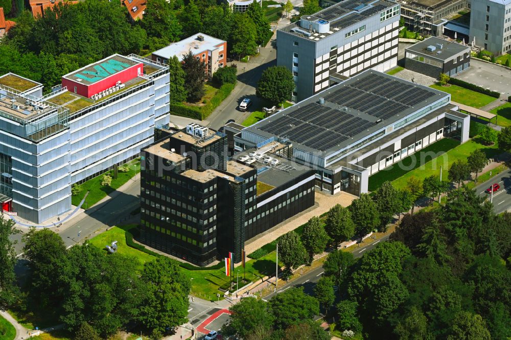 Aerial photograph Münster - Office building West Lotto on street Weseler Strasse in the district Aaseestadt in Muenster in the state North Rhine-Westphalia, Germany