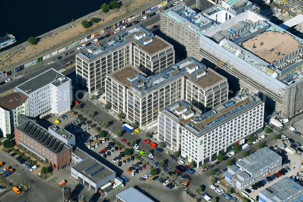 Aerial image Berlin - Office building of Zalando SE on Tamara-Danz-Strasse - Muehlenstrasse in Berlin, Germany