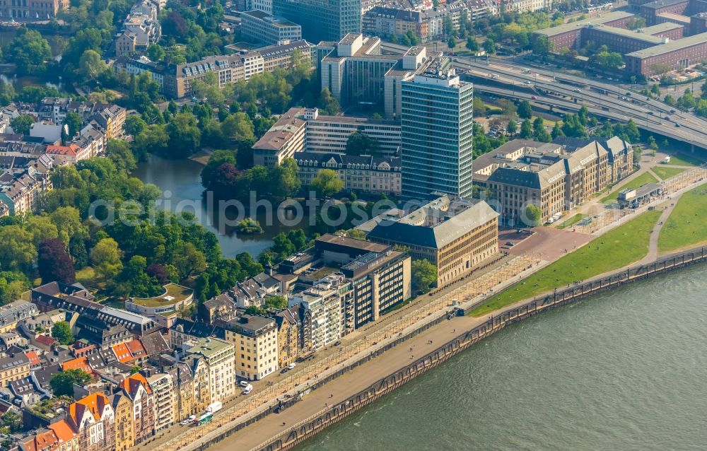 Düsseldorf from the bird's eye view: Office building on Mannesmannufer on shore of rhine in the district Carlstadt in Duesseldorf in the state North Rhine-Westphalia, Germany